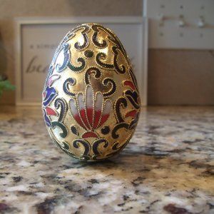 Cloisonné Gold Floral Egg NEW In Box